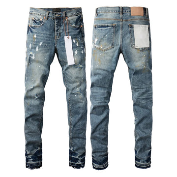 Men’s Distressed Skinny Jeans – Slim Fit Stretch Denim Pants, Vintage Blue Low Rise High Street Style