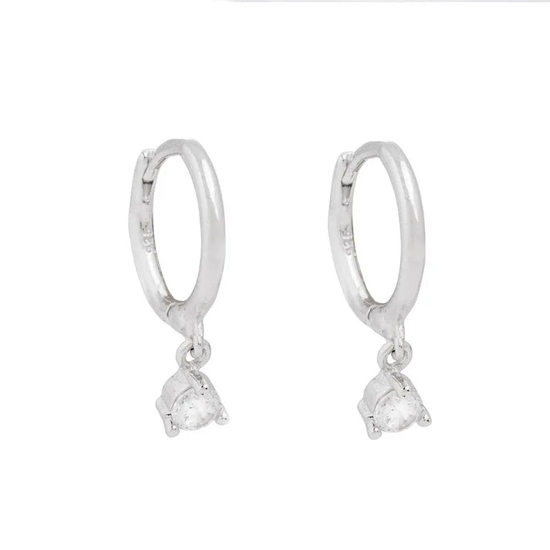 2PC Stainless Steel Little Huggies Hoop Earrings for Women: Tiny Crystal Zirconia Pendant Cartilage Earrings, Piercing Jewelry