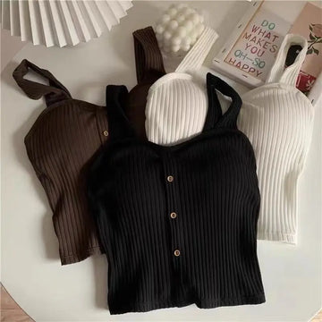 Women's Cute Y2K Sleeveless Cropped Tank Top - Slim Knit Corset Camisole, Summer 2024 Korean Style