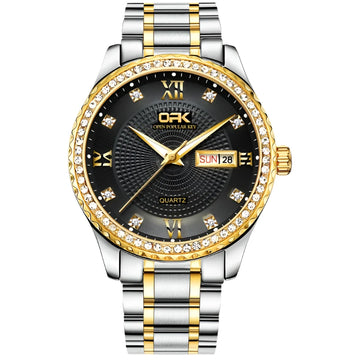 8113 Men's Quartz Watch - Stainless Steel Band, Dual Calendar, Waterproof, Classic Three-Hand Design