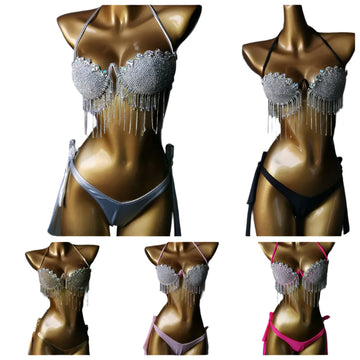 Women’s Crystal Diamond Bikini Set – Sparkly Bar Top Swimwear, Fashion Rhinestone Bathing Suit for Beach & Pool Party
