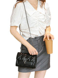 Classic Quilted Square Bag with Solid Color Flap Shoulder and Chain Detail