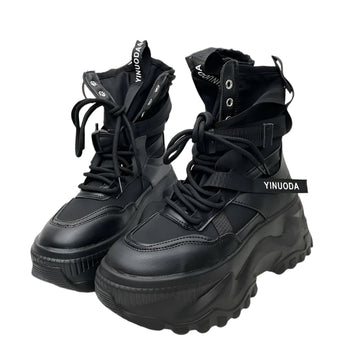 Luxury Platform Ankle Boots for Women - Breathable Chunky Designer Shoes with Cross Lace-Up Closure