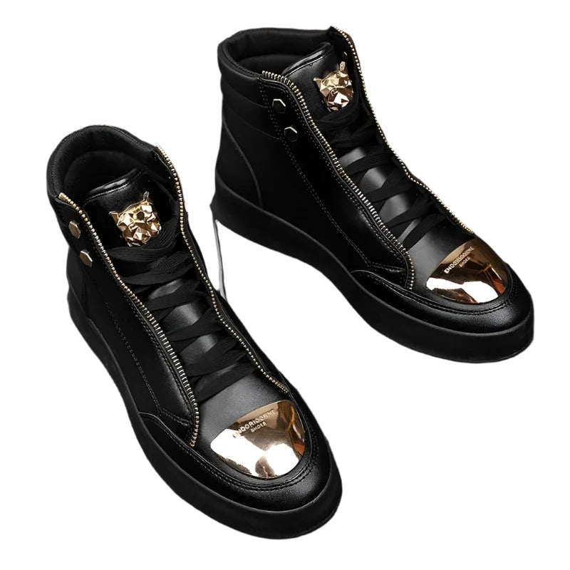Brand Casual Sneakers for Men - Fashionable Ankle Boots with Leopard Platform, Designer Original