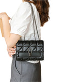 Classic Quilted Square Bag with Solid Color Flap Shoulder and Chain Detail