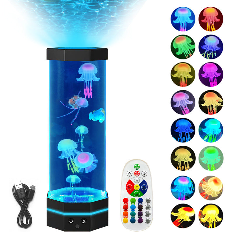 Jellyfish Lava Lamp: 17 Colors Changing, 15-inch Jellyfish Lamp with Remote Control, USB Plug-in Bubble Fish Lamp. Kids Night Light, Creative Projector Lamp, Home Decor.