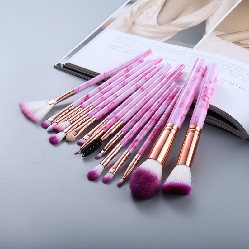 15 Marbled Design Makeup Brushes Set.