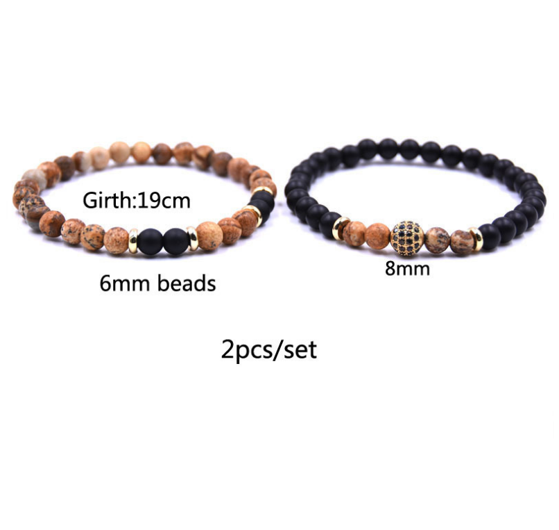 Natural Stone Bracelet Set with Micro Zircon Bracelet.