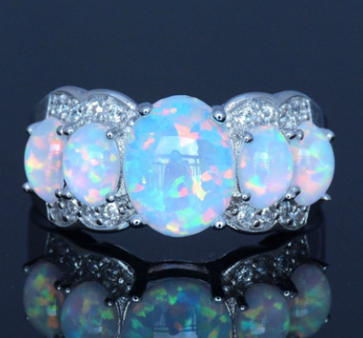 Opal Ring with Five Oval Diamonds