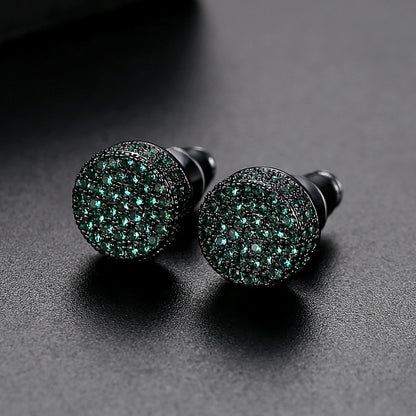 JINSE Hip Hop 9MM Round Cubic Zirconia Earrings for Men: Crystal Green and White Ear Studs - Fashion Jewelry Brincos