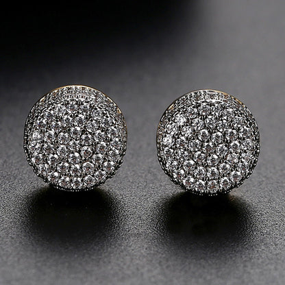 JINSE Hip Hop 9MM Round Cubic Zirconia Earrings for Men: Crystal Green and White Ear Studs - Fashion Jewelry Brincos