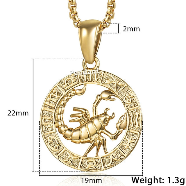 New Men's and Women's 12 Zodiac Sign Gold Pendant Necklace Jewelry