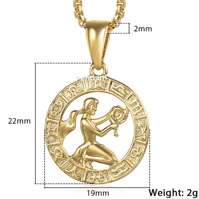 New Men's and Women's 12 Zodiac Sign Gold Pendant Necklace Jewelry