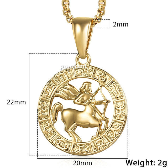 New Men's and Women's 12 Zodiac Sign Gold Pendant Necklace Jewelry
