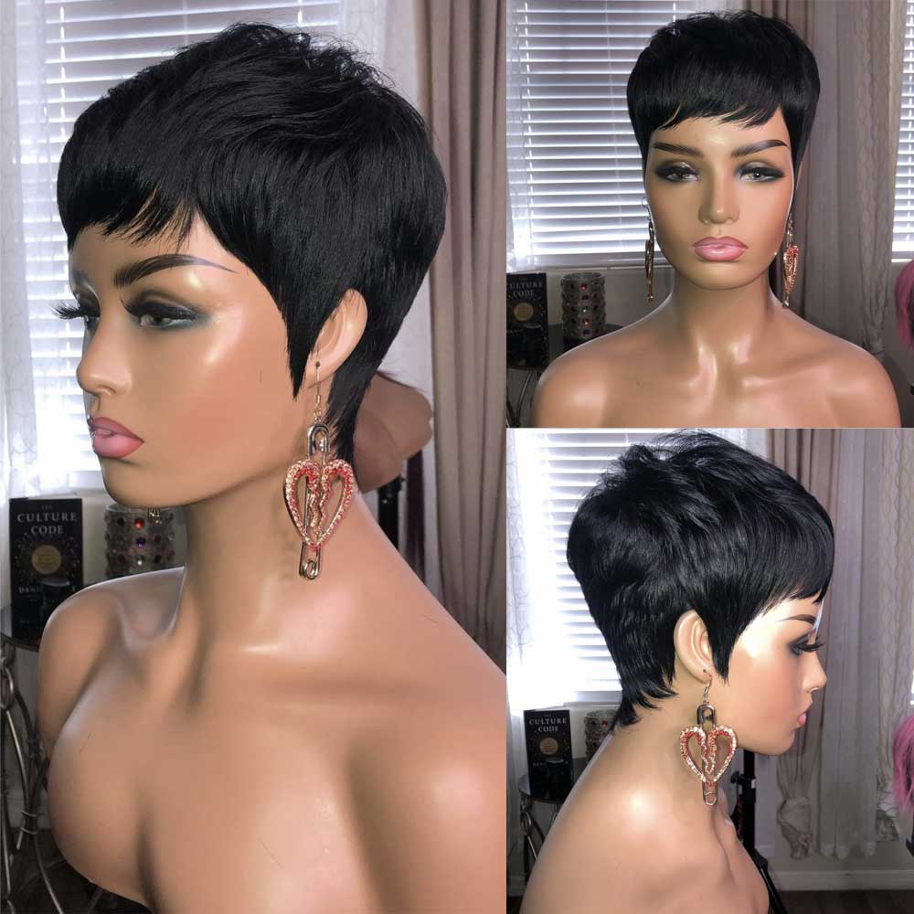 Ladies' Fashion Short Straight Hair Golden Synthetic Fluffy High-Temperature Silk Wig Hair Set.