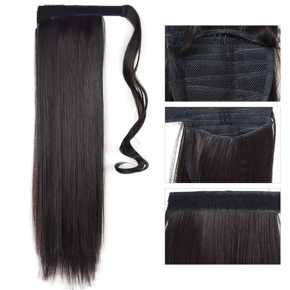 Long Straight Wrap Around Clip-In Ponytail Hair Extension: Heat Resistant Synthetic Tail, Fake Hair.