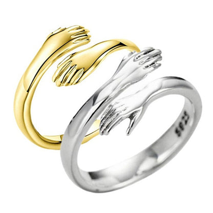 Adjustable Alloy Simple Hands Hug Ring – Minimalistic and Stylish Jewelry.