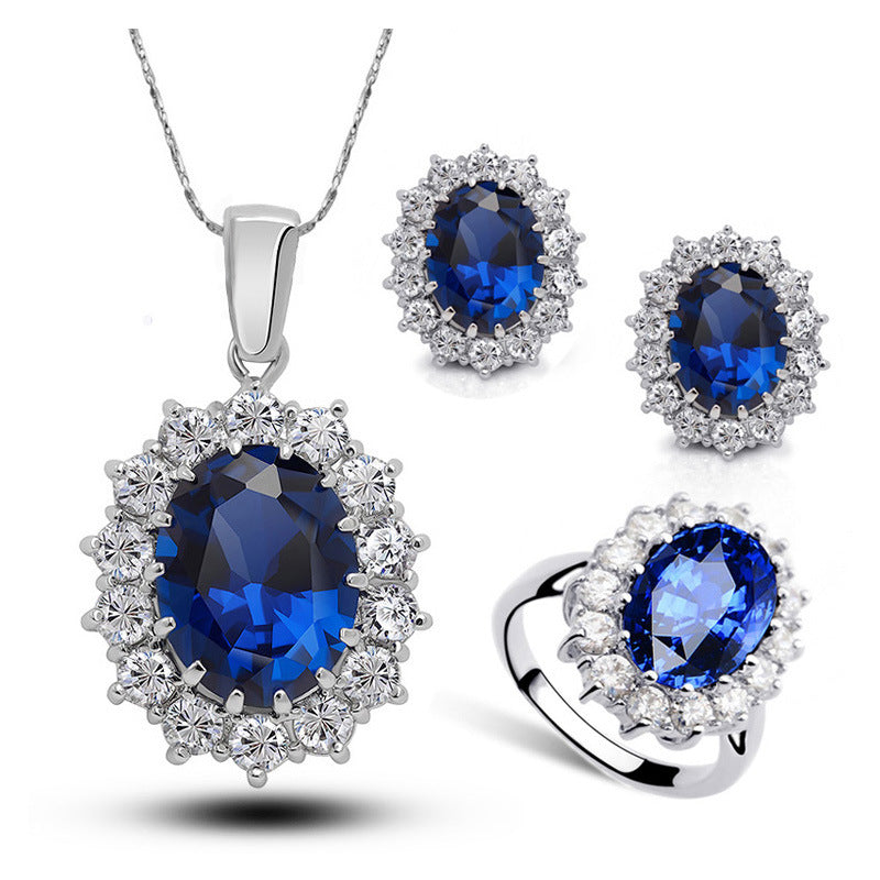Crystal Bridal Jewelry Set: Necklace, Earrings, Ring