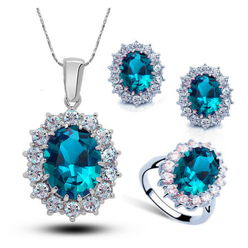 Crystal Bridal Jewelry Set: Necklace, Earrings, Ring