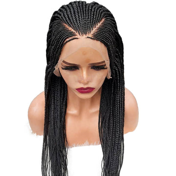 13x6 Braided Wigs: Synthetic Lace Front Wig Black