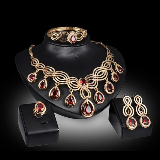 Fashion Gem Necklace and Earrings Set: Alloy Jewelry