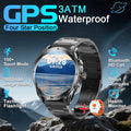 Smartwatch with features highlighted on a mountainous background
