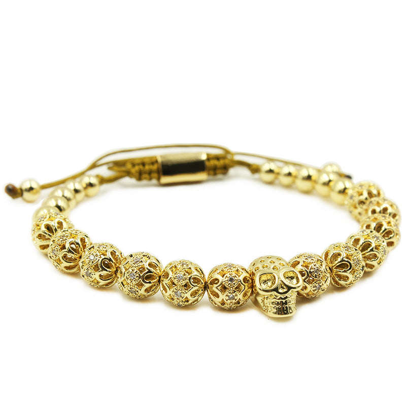 Men's Bracelet Jewelry: Crown Charm Studded with Zircon Macrame Beads Bracelets