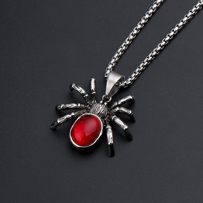 Mens Punk Vintage Retro Black Widow Spider Pendant Necklace Gothic Red Large Crystal Male Biker Goth Jewelry Necklace Men