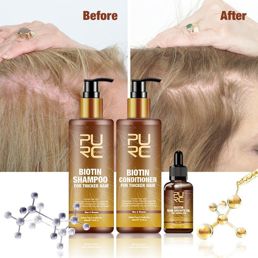 PURC Hair Care Ginger Biotin Three-Piece Shampoo, Conditioner, Repair Dry and Frizz Essential Oil