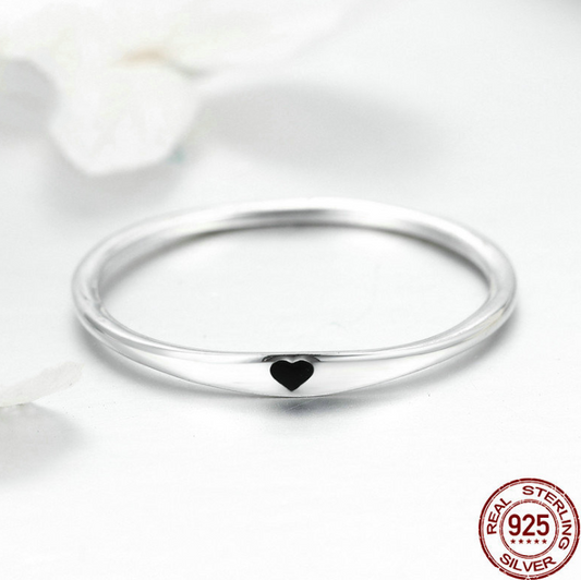 925 Sterling Silver Round Circle Pure Finger Ring with Simple Heart Engraving