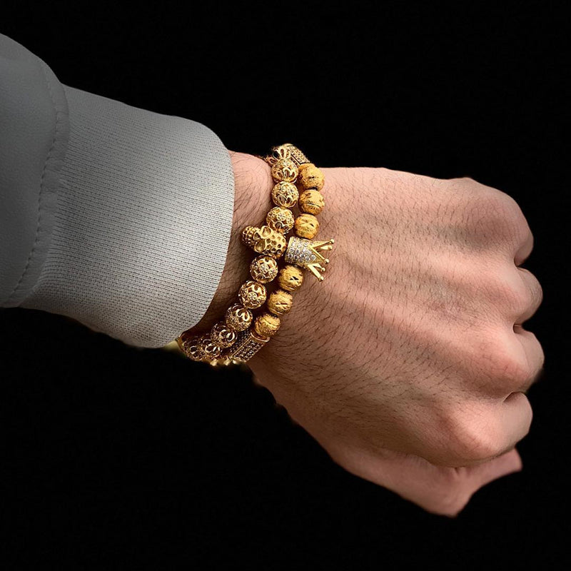 Men's Bracelet Jewelry: Crown Charm Studded with Zircon Macrame Beads Bracelets
