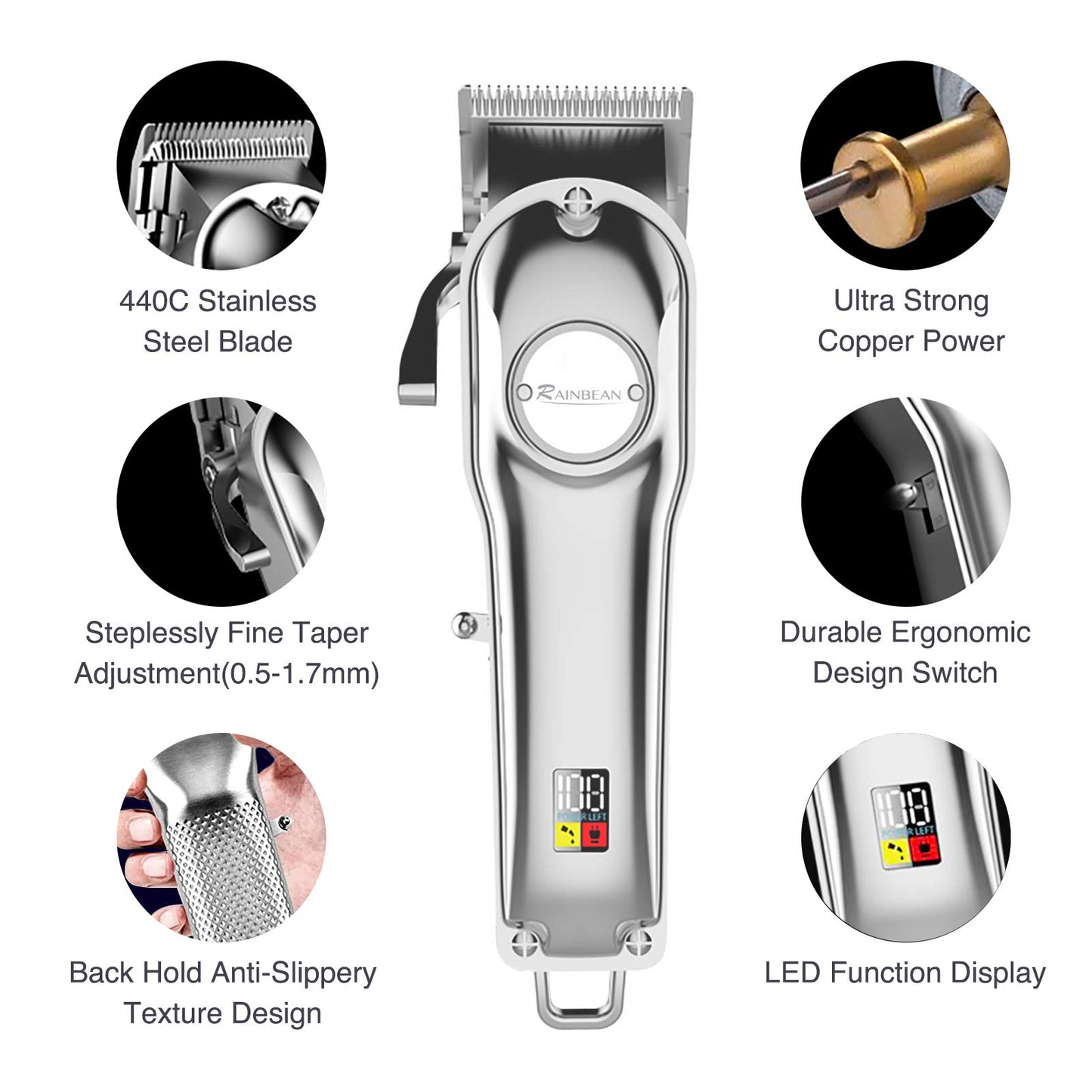 3-in-1 Men's Hair Trimmer: IPX7 Waterproof Beard Trimmer Grooming Kit with Cordless Hair Clipper for Women & Children. Features LED Display and USB Rechargeable