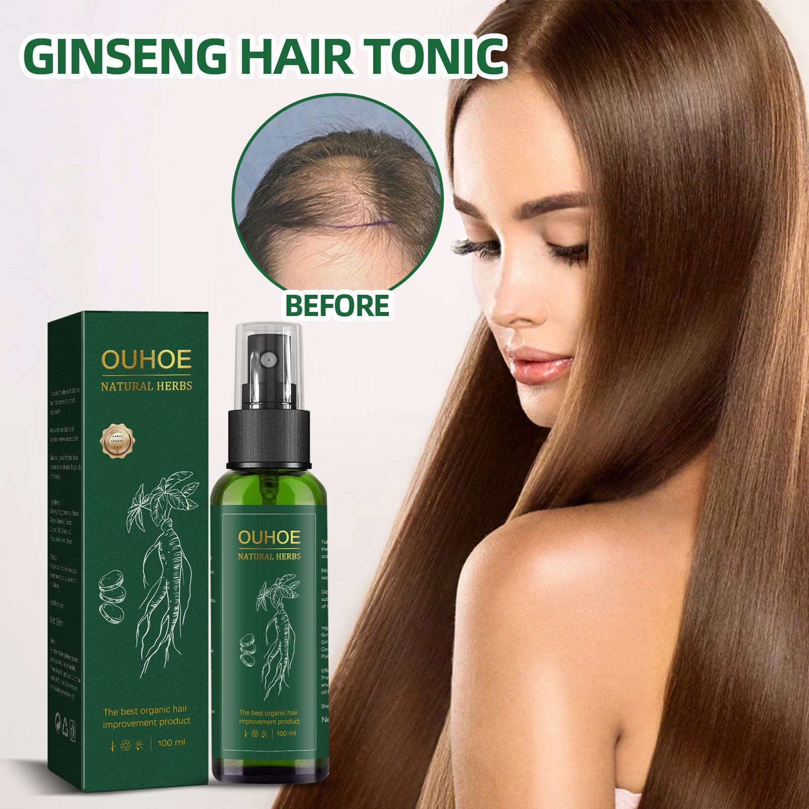 Ginseng Hair Growth Liquid Spray for Preventing Hair Loss