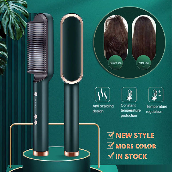 New 2-In-1 Hair Straightener Hot Comb Negative Ion Curling Tong Dual-Purpose Electric Hair Brush