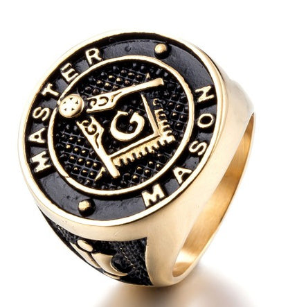 Fashion Men's Jewelry Rings: Genuine 316L Stainless Steel Rings for Men, Gold Body Masonic Ring
