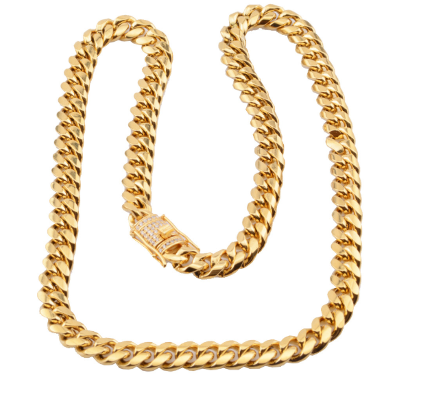 8-18mm Wide Stainless Steel Cuban Miami Chains Necklaces with CZ Zircon Box Lock: Big Heavy Gold Chain for Men - Hip Hop Rock Jewelry