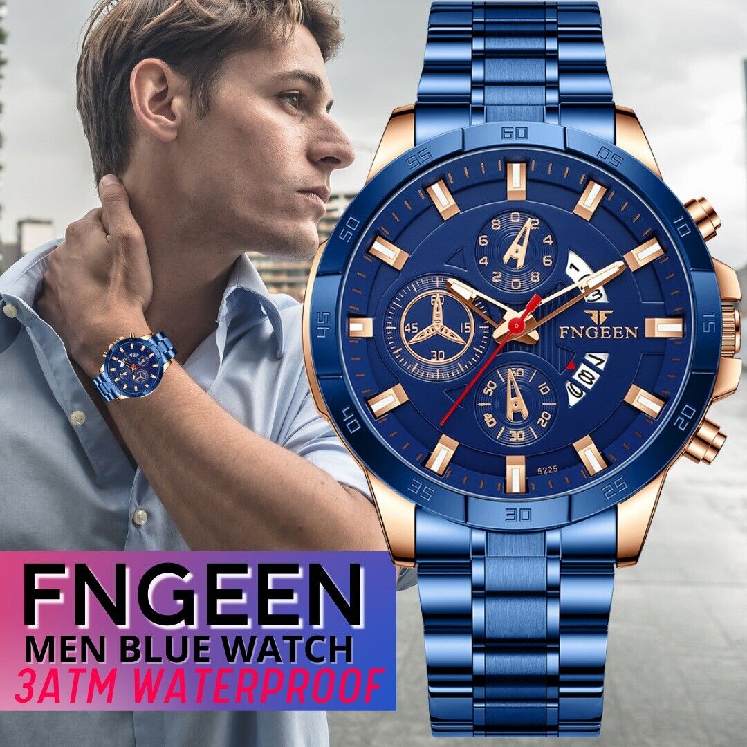 Men's Stainless Steel Quartz Classic Business Wristwatch - Blue