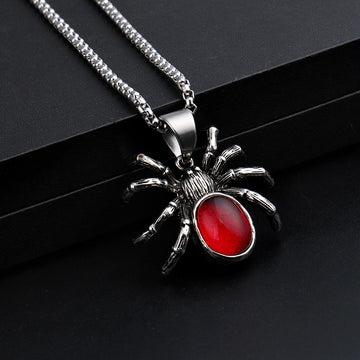 Mens Punk Vintage Retro Black Widow Spider Pendant Necklace Gothic Red Large Crystal Male Biker Goth Jewelry Necklace Men