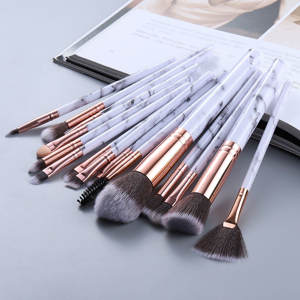15 Marbled Design Makeup Brushes Set.