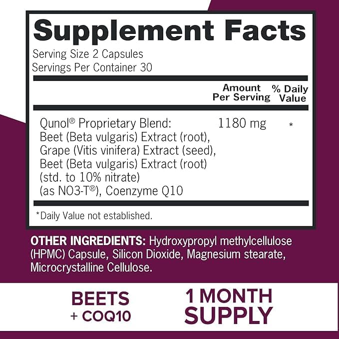 Blood Pressure Support – 3-in-1 Beet Root, CoQ10 & Grape Seed Extract – Heart & Circulation Formula – 60 Capsules