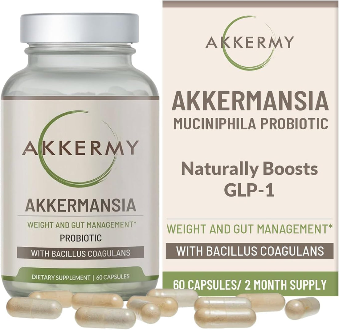 Akkermansia Probiotic for Healthy Weight | Naturally Increases GLP-1 | 60 Day Supply | Contains Bacillus Coagulans, Vitamins B2, D3 & Chromium | SIBO Friendly, Vegan & Gluten Free