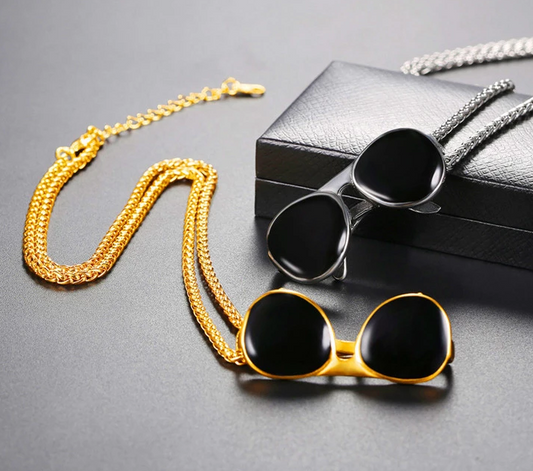 18K Gold-Plated Men's Jewelry: Cool Sunglass Pendant Necklace with Chain