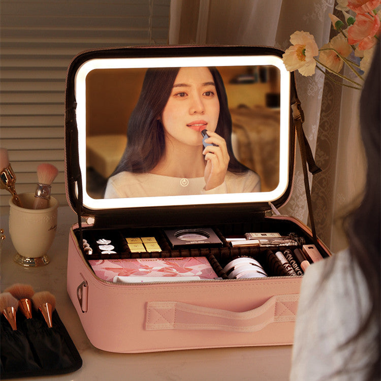 Smart LED Cosmetic Case with Mirror: Large Capacity, Fashionable, Portable Storage Bag - Travel Makeup Bags