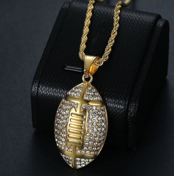 316L Stainless Steel Gym Jewelry: Gold-Plated Men's Rugby Ball Necklace