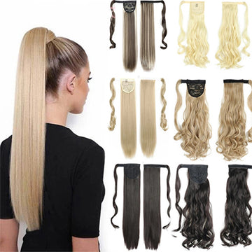 Long Straight Wrap Around Clip-In Ponytail Hair Extension: Heat Resistant Synthetic Tail, Fake Hair.