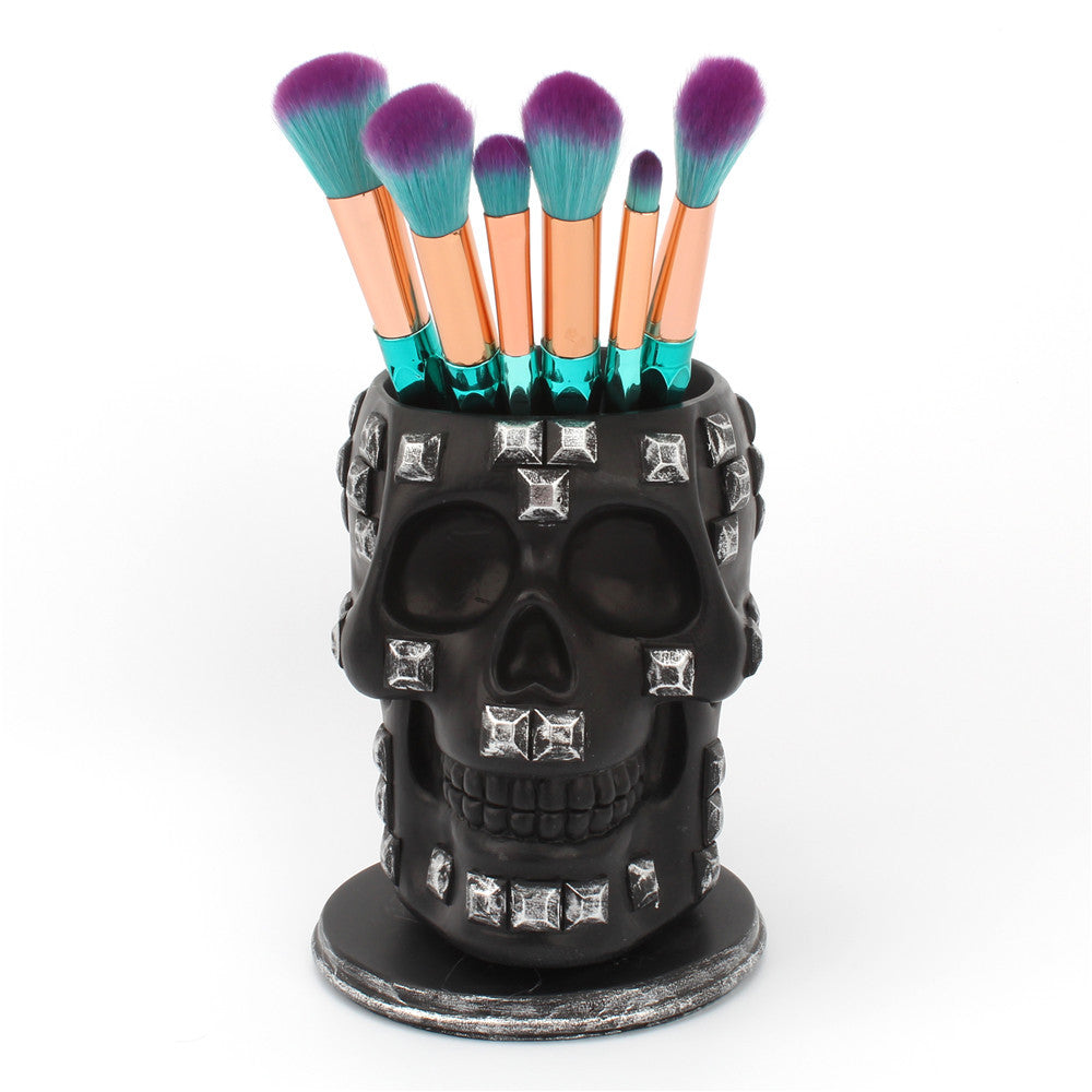 Creative Sequins Skull Rotating Pen Holder: Desktop Makeup Tools Storage Container