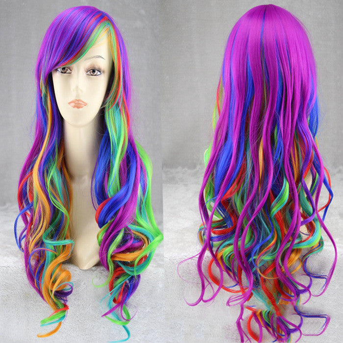 Colorful wig with a rainbow gradient hairstyle, Colorful Rainbow Wig