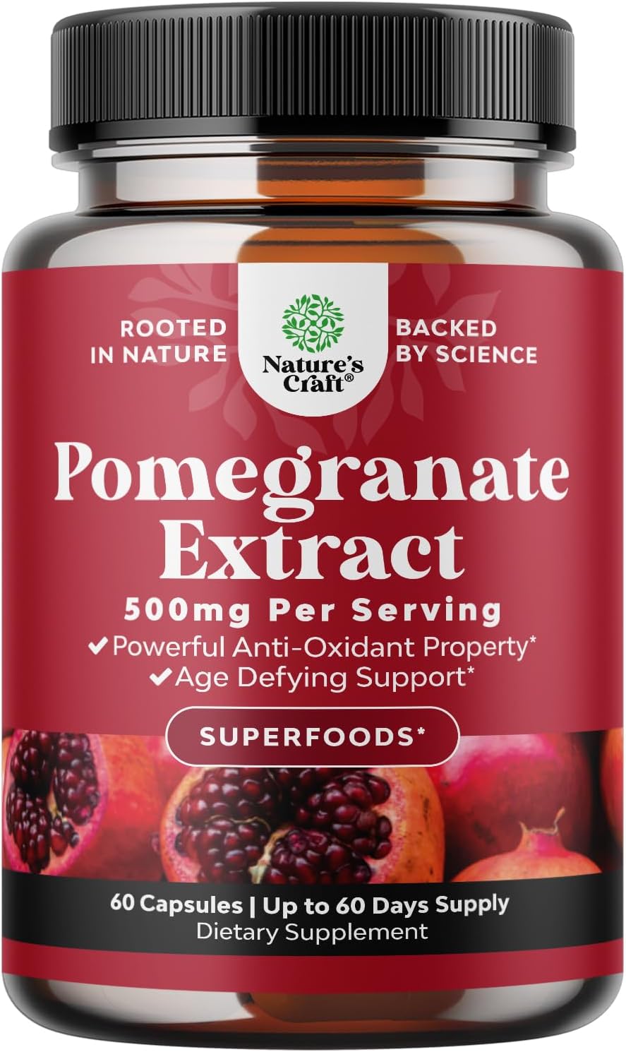 Pomegranate Extract Capsules – Antioxidant & Nitric Oxide Support – Heart, Joint & Brain Health – Pre-Workout Formula for Men & Women