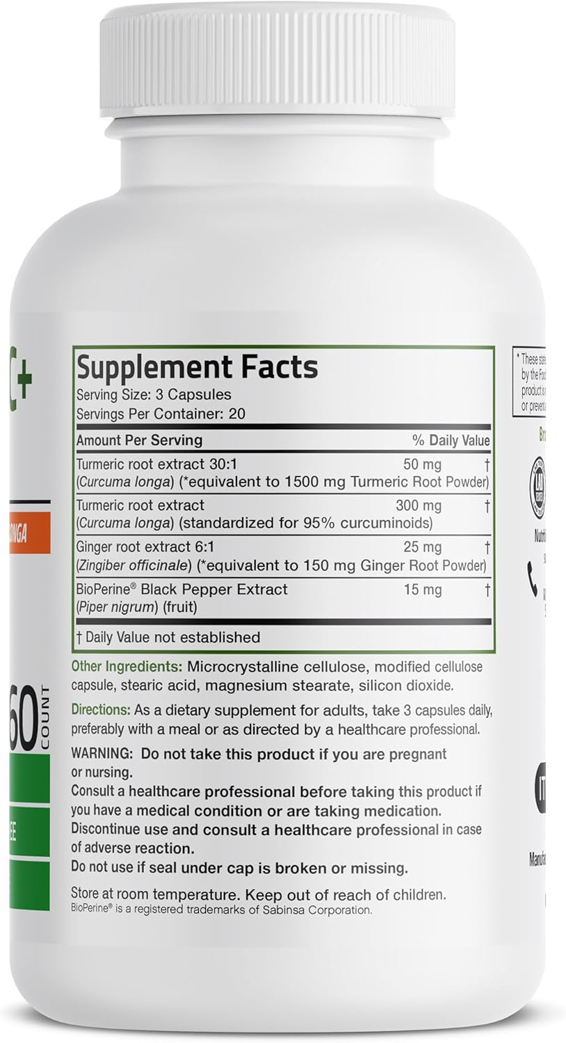 Turmeric + Ginger Extra Strength with BioPerine – Joint & Digestion Support – 60 Non-GMO Vegetarian Capsules