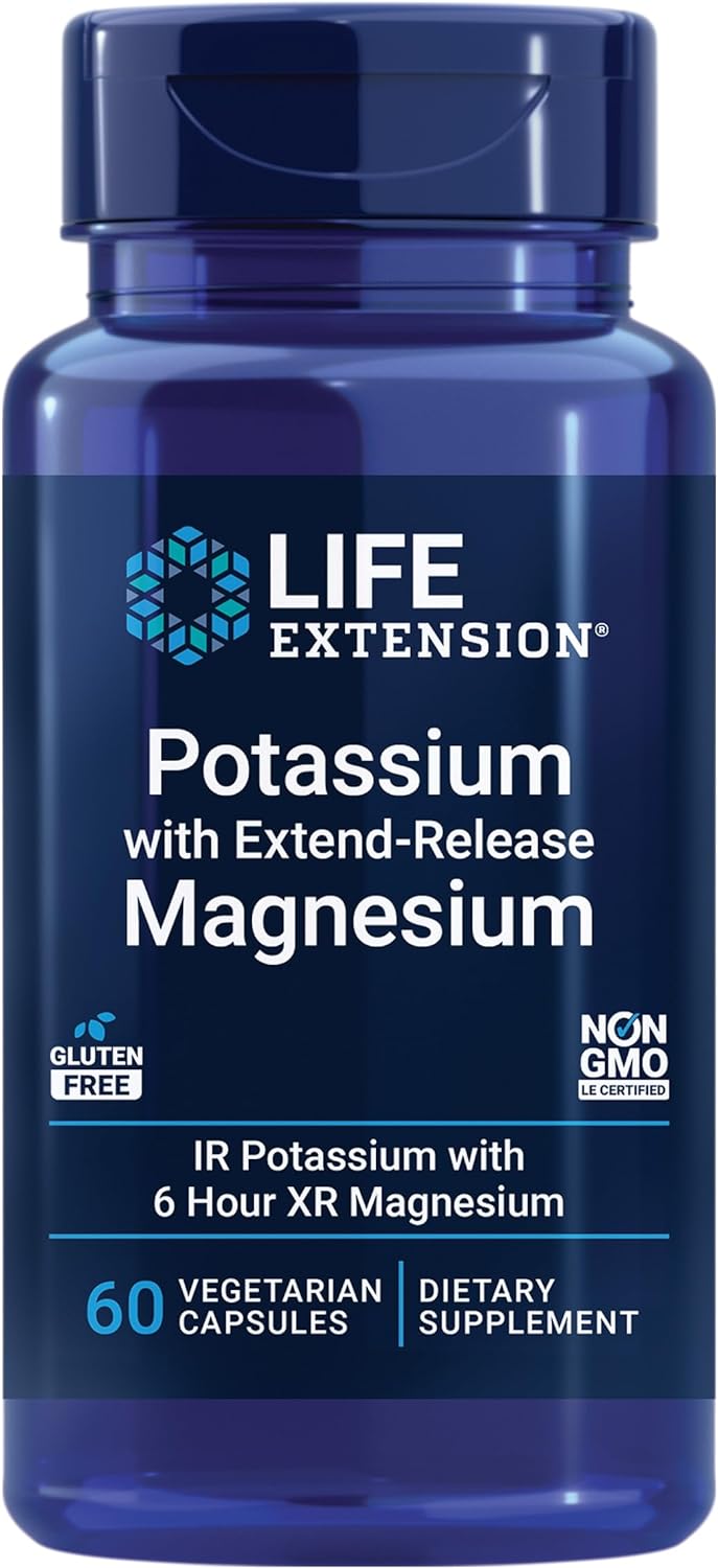 Potassium & Extended-Release Magnesium – Blood Pressure & Heart Health Support – Non-GMO, Vegetarian, 60 Capsules